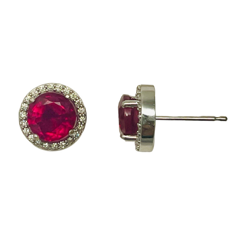 14k white gold Ruby and diamond halo earrings 1.2ct.  SKU: 085912.  Available at DiamondBayJewelers.com