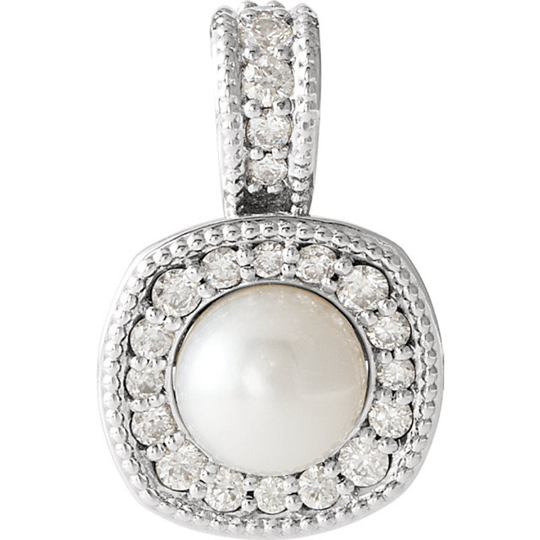 14K  Cultured White Freshwater Pearl Diamond Pendant.  SKU: 86654.  Available at DiamondBayJewelers.com