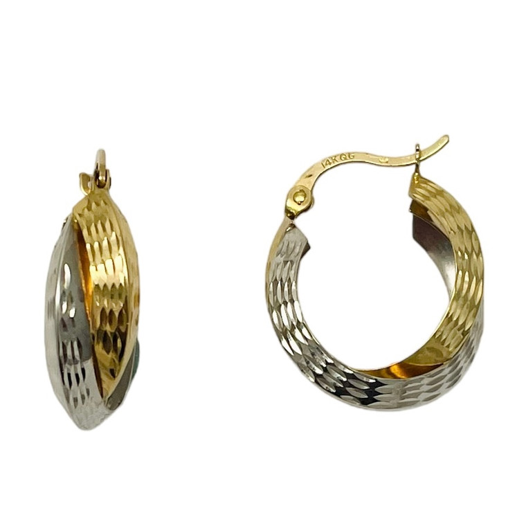 14k Two-tone D/C and Polished Hinged Hoops.  SKU: 77227919.  Available at DiamondBayJewelers.com