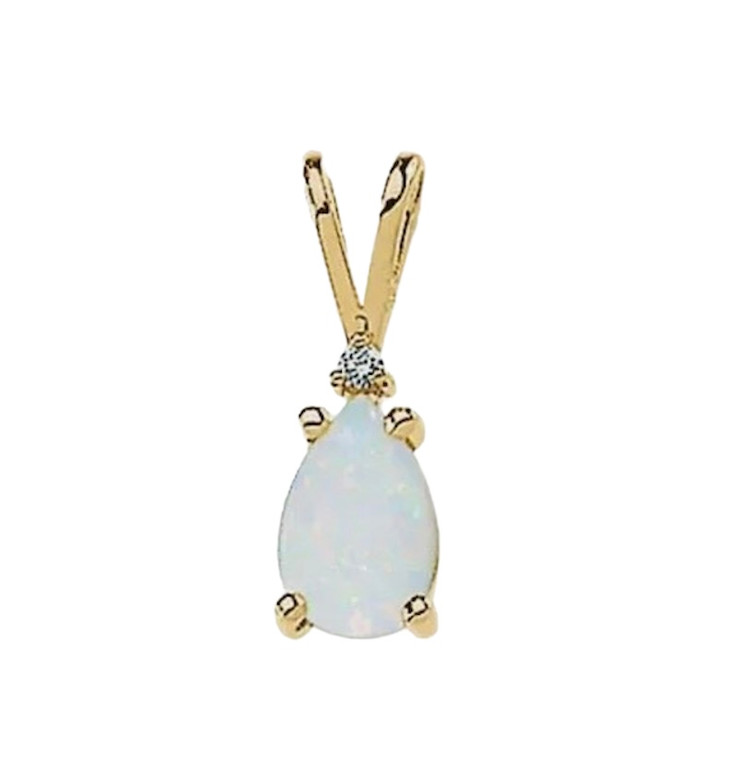 14K Gold Genuine Opal Cabochon & Diamond Pendant.  SKU: 61972.  Available at DiamondBayJewelers.com