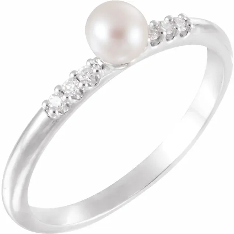 14K Cultured White Freshwater Pearl Diamond Ring.  SKU:  65066.  Available at DiamondBayJewelers.com