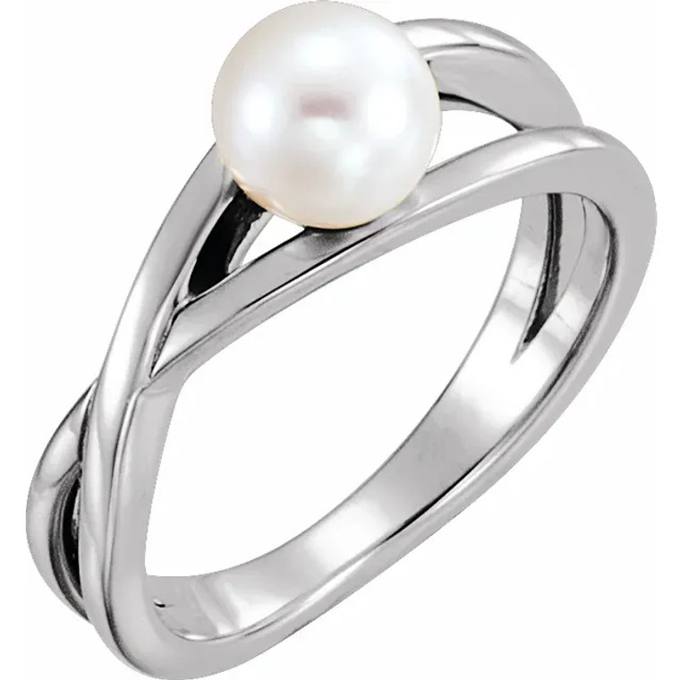 14K White Gold  Cultured White Freshwater Pearl Ring.  SKU: 10158 - Base.  Available at DiamondBayJewelers.com