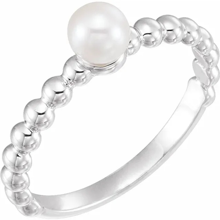 14K White Cultured White Freshwater Pearl Stackable Ring.   SKU: 6469101.  Available at DiamondBayJewelers.com