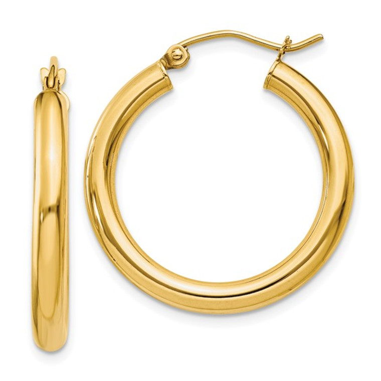 14K Polished 3mm Tube Hoop Earrings Yellow Gold.  SKU: 96388544.  Available at DiamondBayJewelers.com