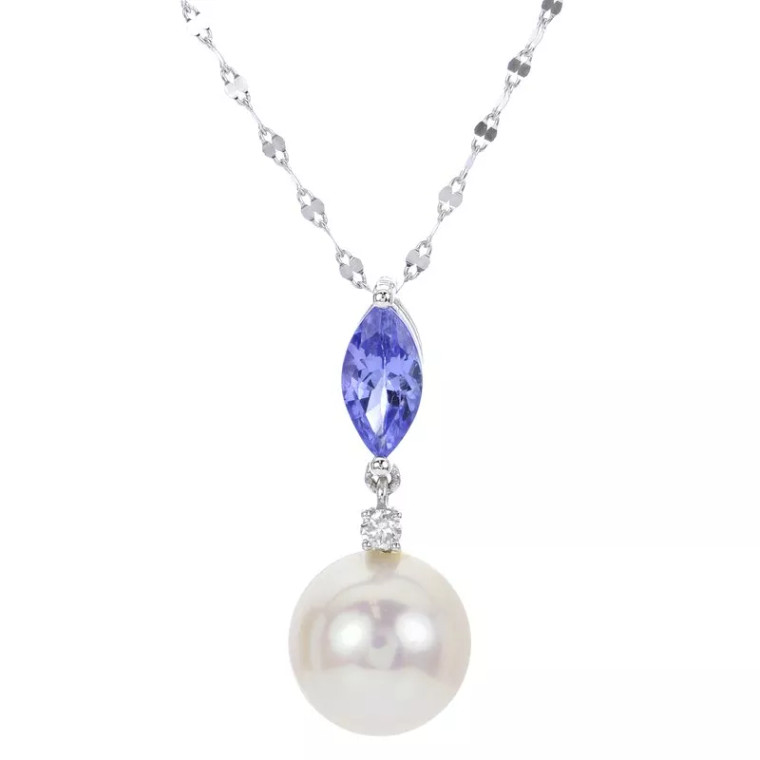 14K White Gold Tanzanite & Pearl Necklace.  SKU: 987716.  Available at DiamondBayJewelers.com