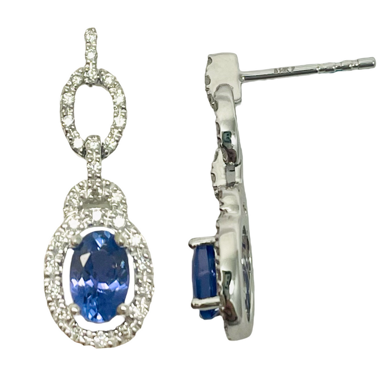 14K White Gold Tanzanite & Diamond Dangle Earrings.  SKU: 065762.  Available at DiamondBayJewelers.com