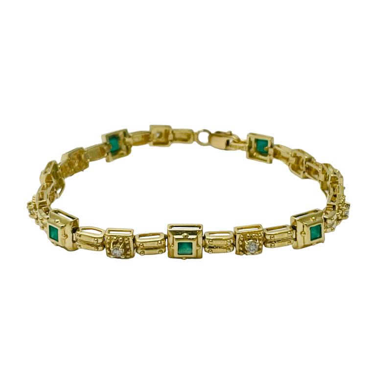 14KY Emerald & Diamond Bracelet.  SKU: 121122.  Available at DiamondBayJewelers.com