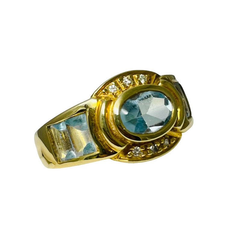 18K Yellow Gold genuine Aquamarine and Diamond Ring.  SKU: 576489.  Available at DiamondBayJewelers.com