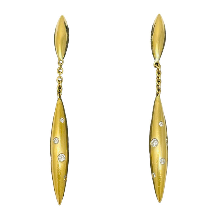 18K Yellow Gold and Diamond Dangle Earrings.  SKU: 621456.  Available at DiamondBayJewelers.com