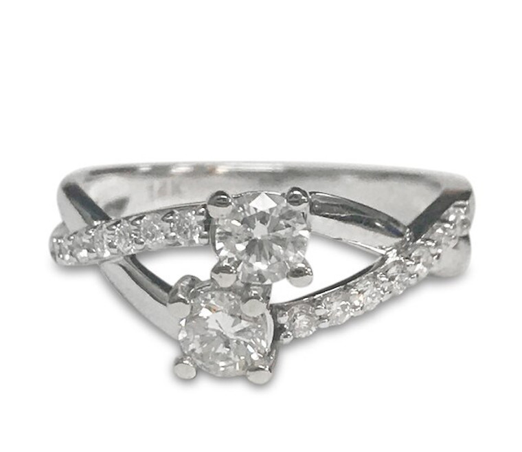 14KW Double Diamond Bypass Design Ring.  SKU: 122022.  Available at DiamondBayJewelers.com