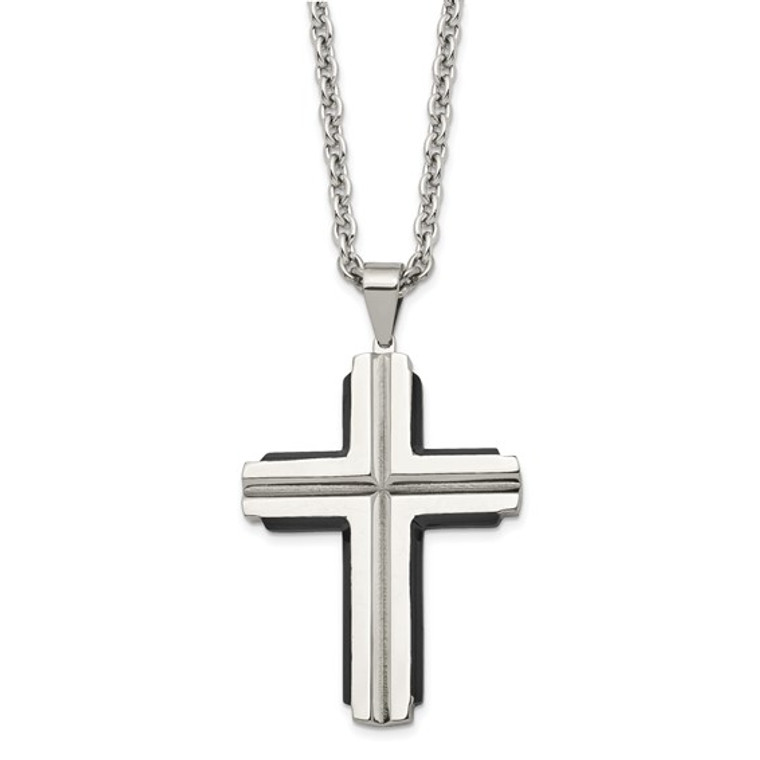 Stainless Steel Polished Black IP-plated Cross 24in Necklace.  97965581.  Available at DiamondBayJewelers.com