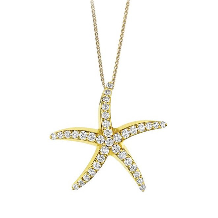 14K Yellow Gold Diamond Starfish Necklace .25 ctw.  SKU: 17049.  Available at DiamondBayJewelers.com