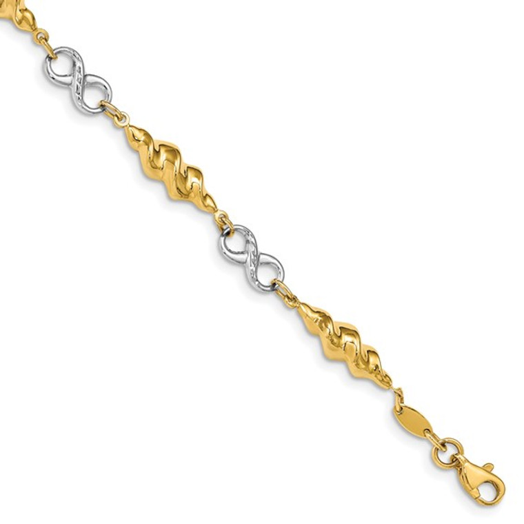 14K Two-Tone Infinity and Swirls Bracelet.  SKU: 79071597.  Available at DiamondBayJewelers.com