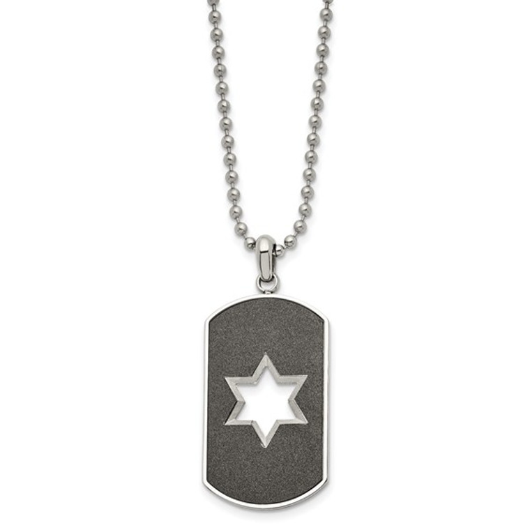 Stainless Steel Laser Cut Star of David Dog Tag.  SKU: SRN2413-24.  Available at DiamondBayJewelers.com