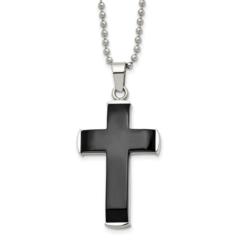 Stainless  Polished Black IP Plated Cross Necklace.  SKU: SRN2421-22.  Available at DiamondBayJewelers.com