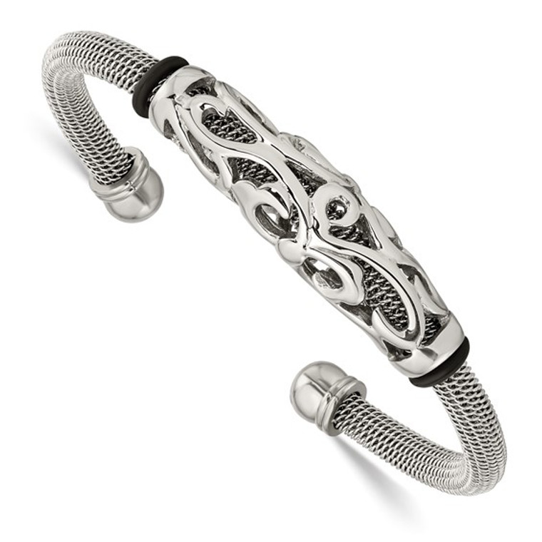 Stainless Steel Polished Mesh Bangle Bracelet.  SKU: SRB1558.  Available at DiamondBayJewelers.com