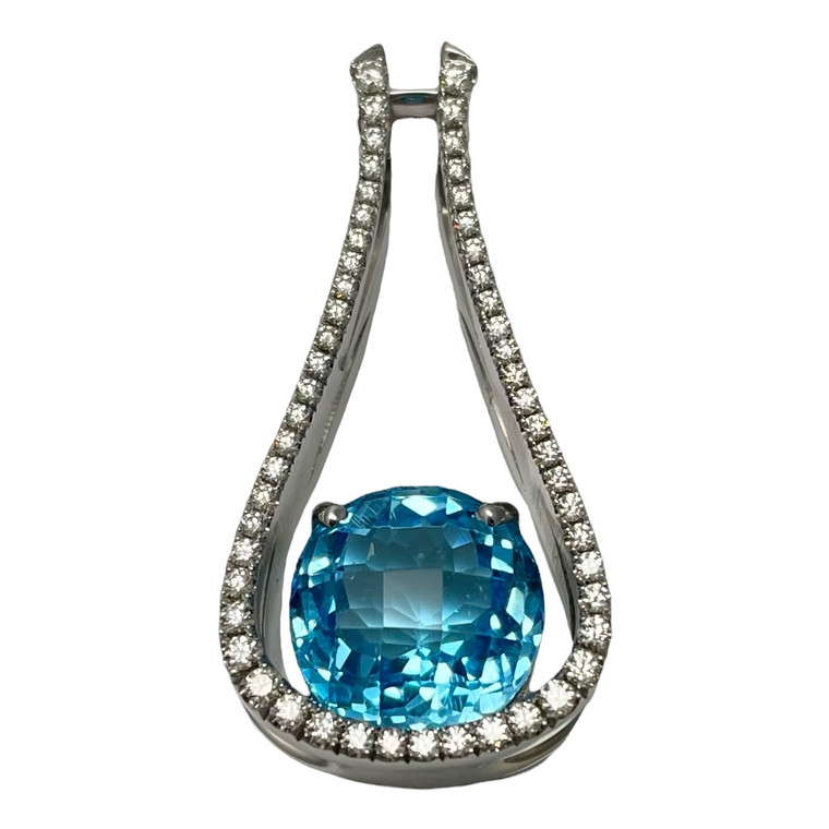 14K White Gold Blue Topaz Diamond Pendant 15ct.  SKU: 431856.  Available at DiamondBayJewelers.com