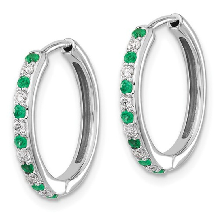 14K Diamond & Emerald Hinged Hoop Earrings.  SKU: EM5607.  Available at DiamondBayJewelers.com