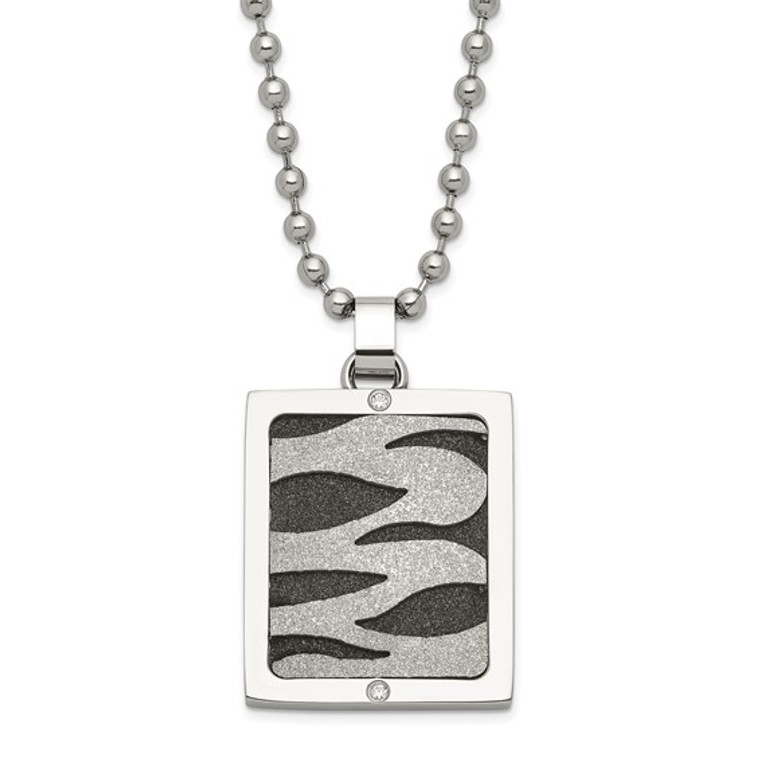 Stainless & Black CZ Dog Tag Necklace.  SKU: SRN1138-22.  Available at DiamondBayJewelers.com
