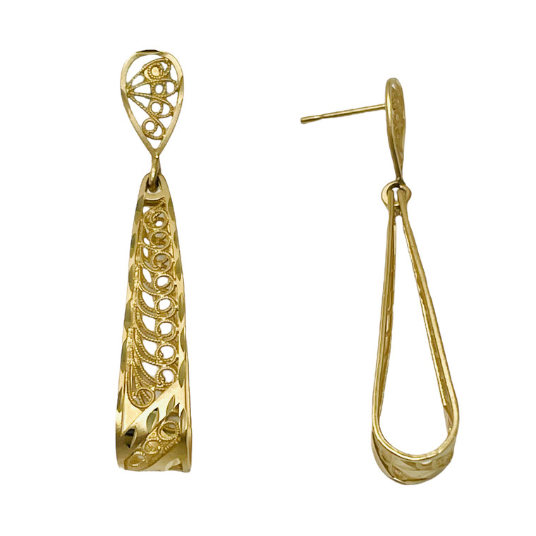 14K Yellow Gold Dangle Filigree Earrings.  SKU: 604160.   Available at DiamondBayJewelers.com