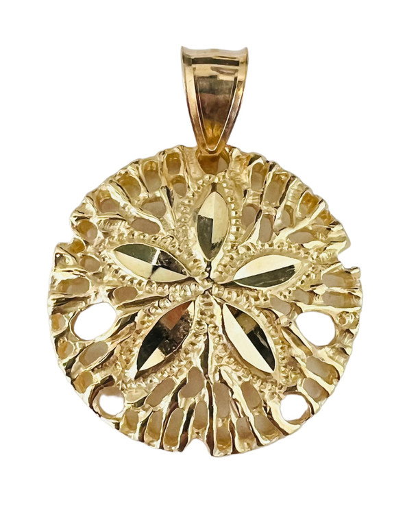 14KY Gold Sand Dollar Pendant.  SKU: 161616.  Available at DiamondBayJewelers.com