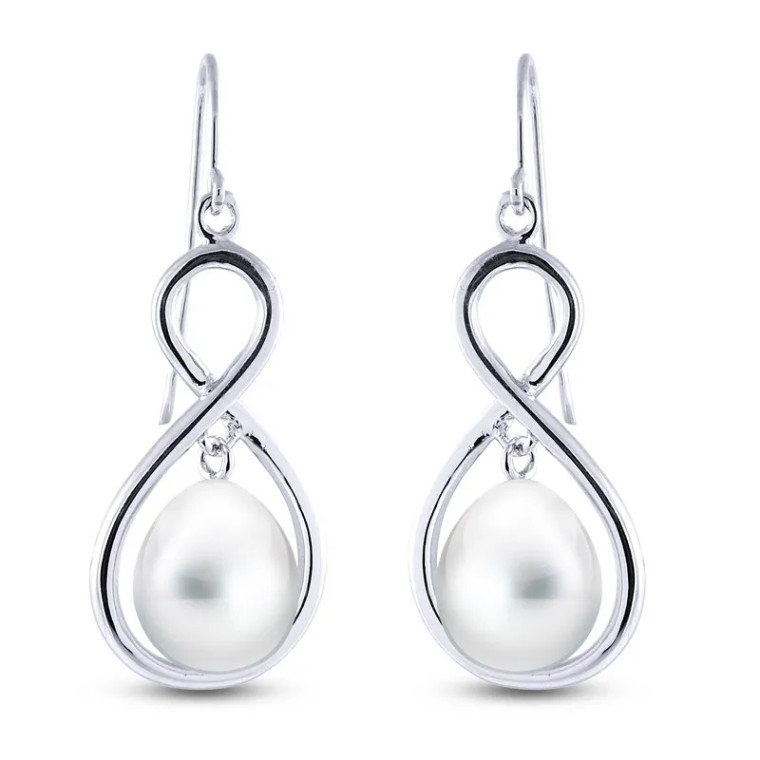 Sterling Silver White Freshwater Pearl Dangle Earrings.  SKU: 628013/FW.  Available at DiamondBayJewelers.com