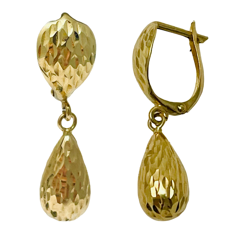 14K Yellow Gold Pear Dangle Earrings.  SKU: 1495.  Available at DiamondBayJewelers.com