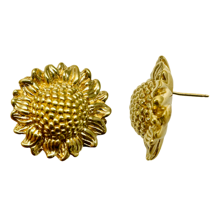 14K Yellow Gold Sunflower Earrings.  SKU: 1497.  Available at DiamondBayJewelers.com