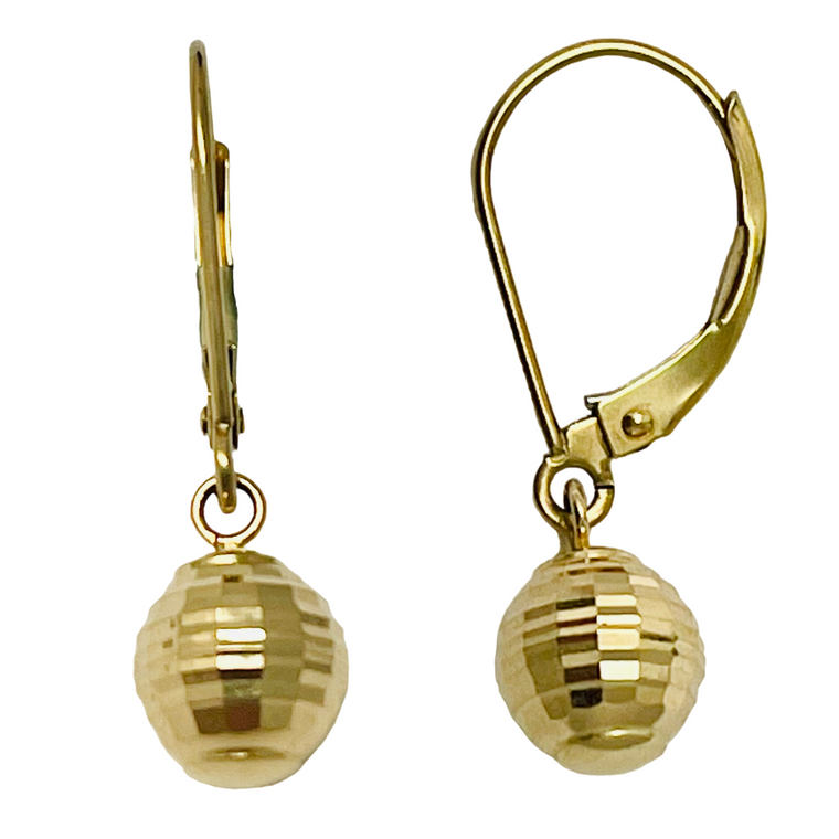 14K Yellow Gold Diamond Cut Ball Dangle Earrings.  SKU: GE1498.  Available at DiamondBayJewelers.com