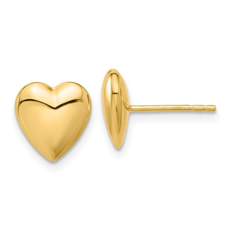 14KY Puffed Heart Post Earrings.  SKU: TF2360. Available at DiamondBayJewelers.com