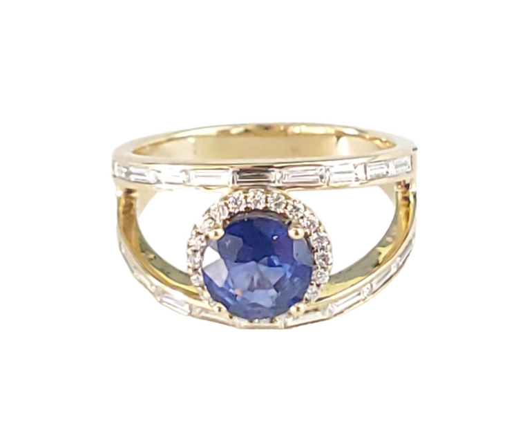 14KY Sapphire and Diamond Halo Ring.  SKU: FRSD15550.  Available at DiamondBayJewelers.com