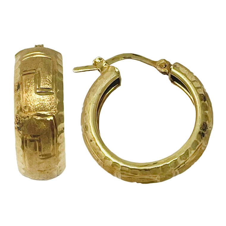 14K Yellow Gold Diamond-Cut Wide Band Hoop Earrings.  SKU: GHE218.  Available at DiamondBayJewelers.com