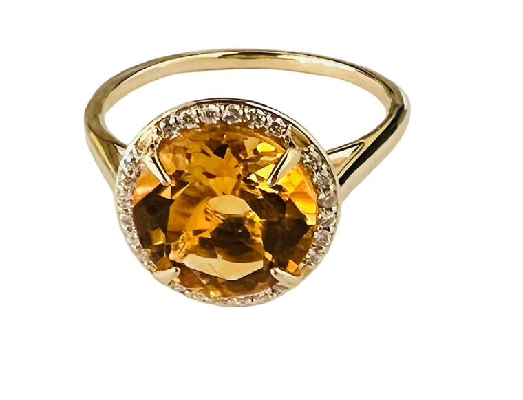 14KY Citrine and Diamond halo design gold ring.  SKU: 975975.  Available at DiamondBayJewelers.com