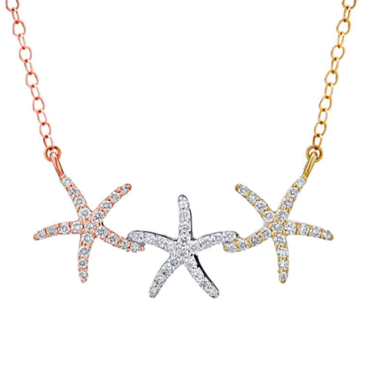 14k Starfish 3-Tone Necklace .40ctw.  SKU: 686440.  Available at DiamondBayJewelers.com