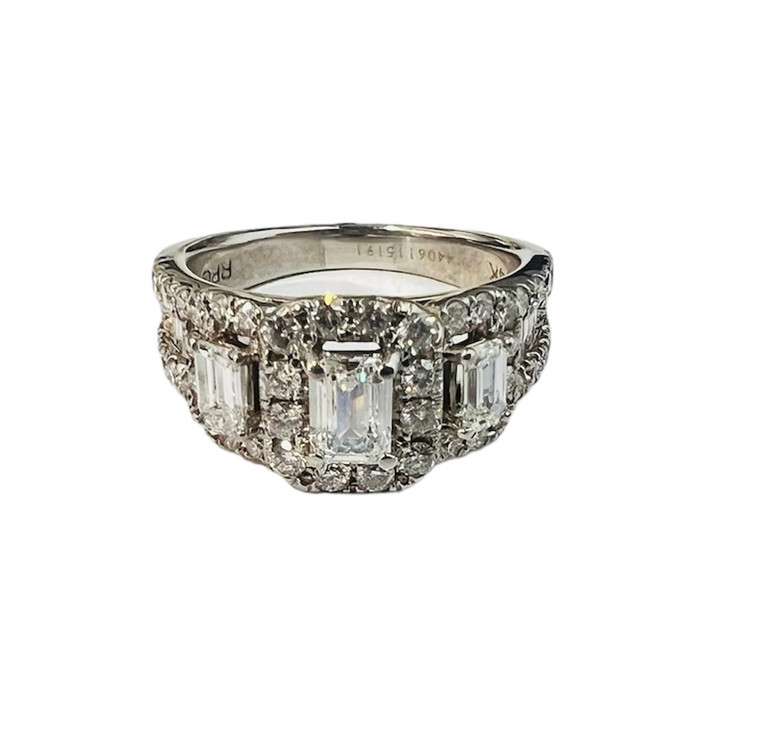 14KW 3 Stone Emerald Cut Engagement Ring.  SKU: 10424.  Available at DiamondBayJewelers.com