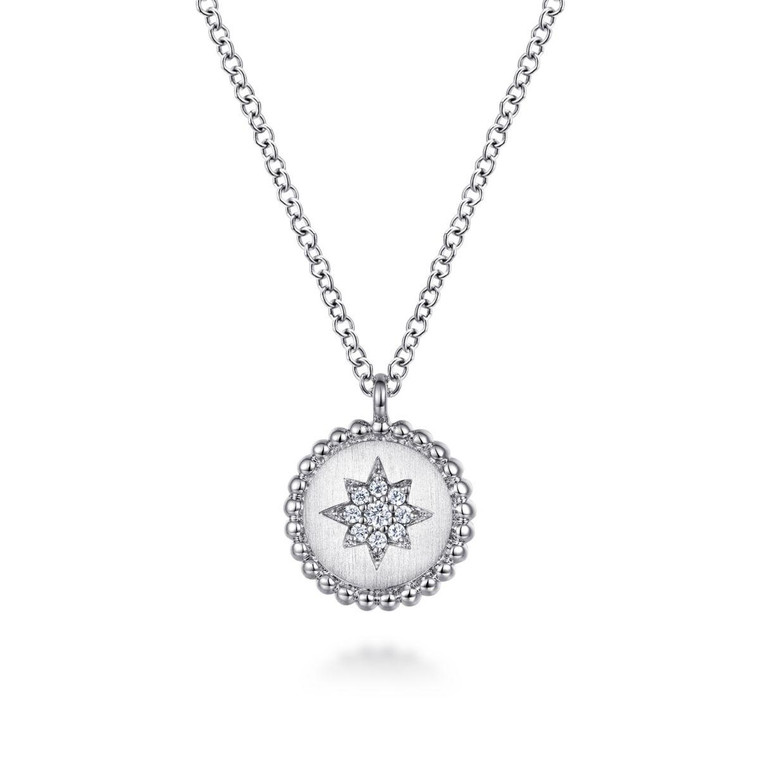 Gabriel & Co. Sterling Silver Round Star Pendant Necklace.  SKU: 11105.  Available at DiamondBayJewelers.com