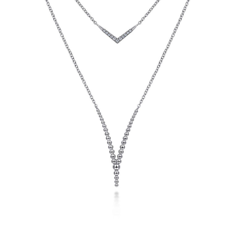 Gabriel & Co. 925 Sterling Silver Bujukan White Sapphire Chevron Necklace.  SKU: 11097.  Available at DiamondBayJewelers.com