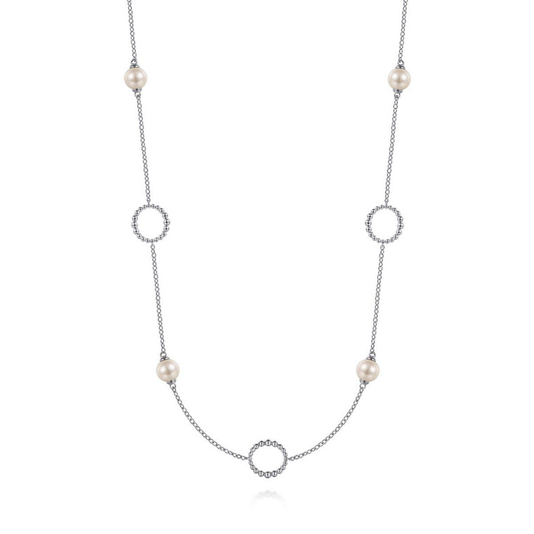 Gabriel & Co. 925 Sterling Silver Pearl and Open Circle Station Necklace.  SKU: 11102.  Available at DiamondBayJewelers.com