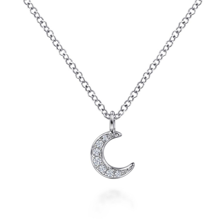 Gabriel & Co. 14K White Gold Diamond Pavé Crescent Pendant Necklace.  SKU: 11084.  Available at DiamondBayJewelers.com