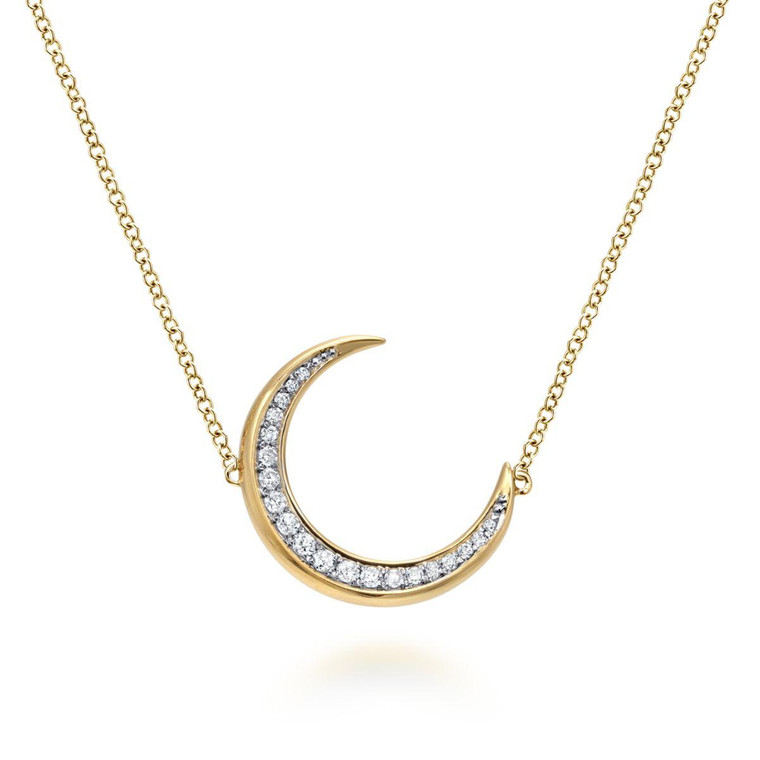 Gabriel & Co. 14K Yellow Gold Crescent Moon Diamond Pendant Necklace.  SKU: 11076.  Available at DiamondBayJewelers.com NK4696Y45JJ