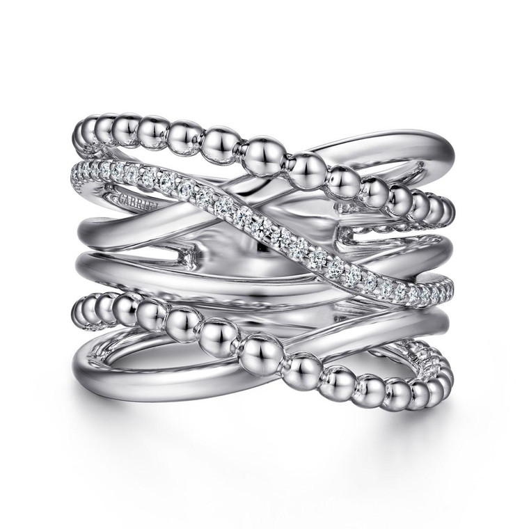 Gabriel & Co. 925 Sterling Silver White Sapphire Criss Cross Ring.  SKU: 11052.  Available at DiamondBayJewelers.com