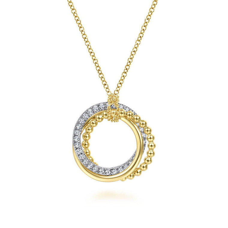 Gabriel & Co. 14K Yellow-White Gold Bujukan Diamond Interlocking Circles Pendant Necklace.  SKU: 11082.  Available at DiamondBayJewelers.com NK6360M45JJ