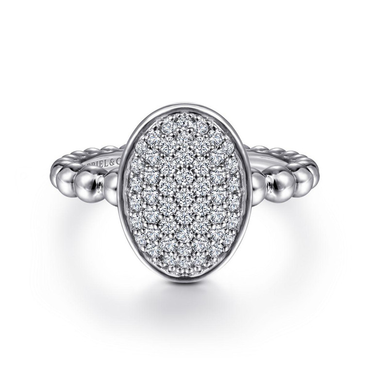 Gabriel & Co. 925 Sterling Silver Oval Signet Ring with White Sapphire Pavé.  SKU: 11044.  Available at DiamondBayJewelers.com