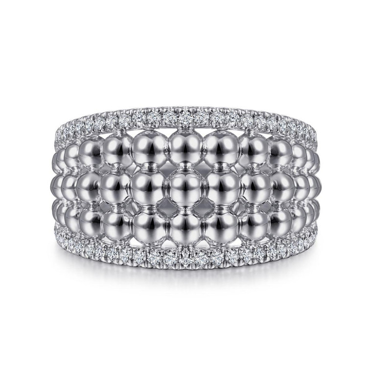 Gabriel & Co. 925 Sterling Silver White Sapphire Wide Bujukan Ring.  SKU: 11047. 
 Available at DiamondBayJewelers.com