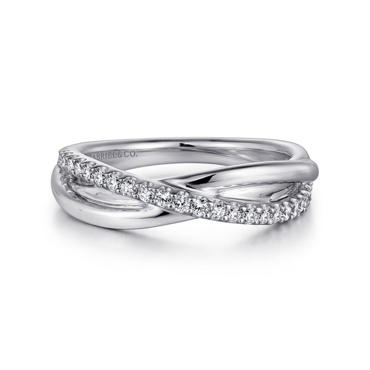 Gabriel & Co. 925 Sterling Silver White Sapphire Pavé Criss Cross Ring.  SKU: 11030.  Available at DiamondBayJewelers.com
