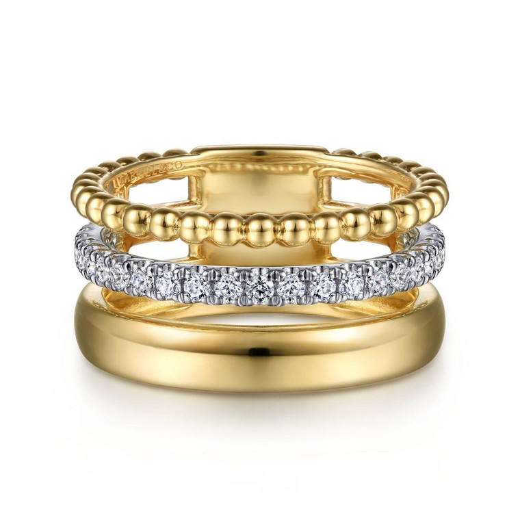 Gabriel & Co. 14K White-Yellow Gold Diamond Bujukan Easy Stackable Ring.  SKU: 11055.  Available at DiamondBayJewelers.com