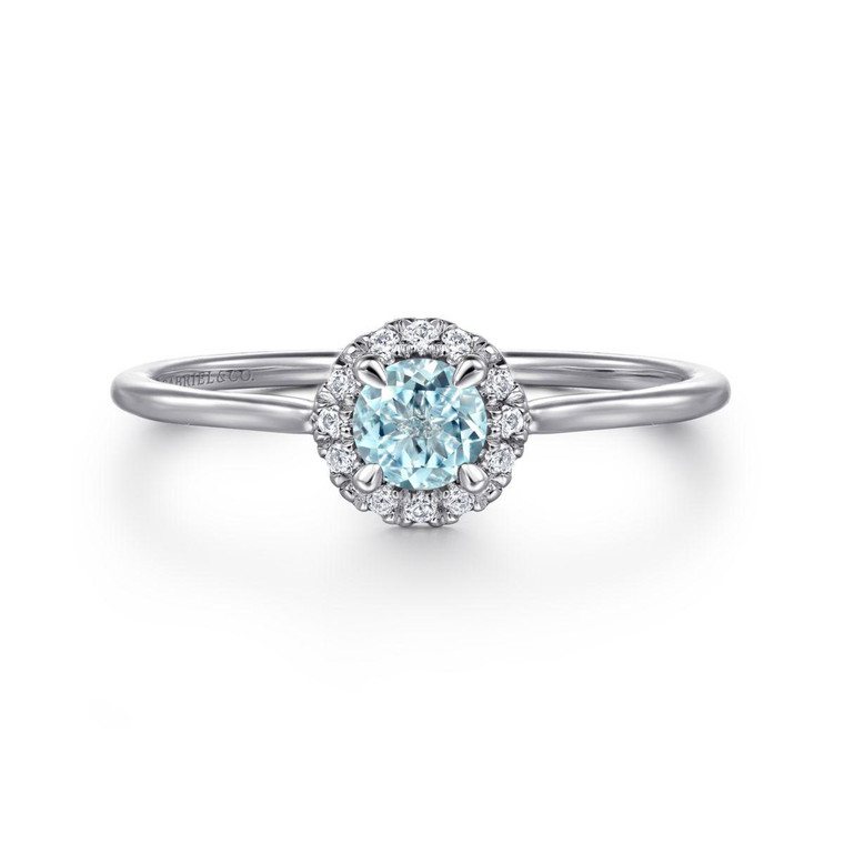 Gabriel & Co. 14K White Gold Aquamarine Diamond Halo Promise Ring.  SKU: 11017.  Available at DiamondBayJewelers.com LR51264W45AQ