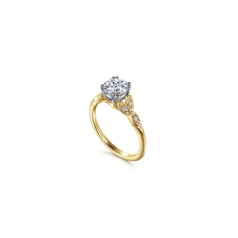 Gabriel & Co. 14K White-Yellow Gold Round Diamond Engagement Ring.  SKU: 10981.  Available at DiamondBayJewelers.com