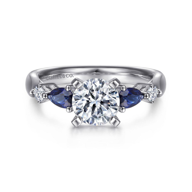 Gabriel & Co. 14K White Gold Round Five Stone Sapphire and Diamond Engagement Ring.  SKU: 11004.  Available at DiamondBayJewelers.com