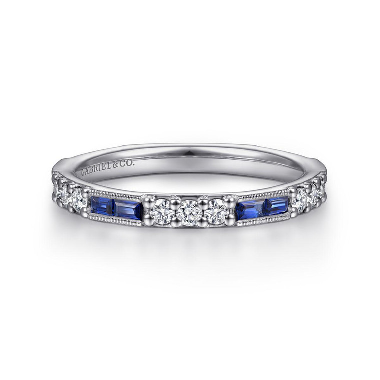 Gabriel & Co. 14K White Gold Sapphire Baguette and Diamond Stackable Ring.  SKU: 11009.  Available at DiamondBayJewelers.com